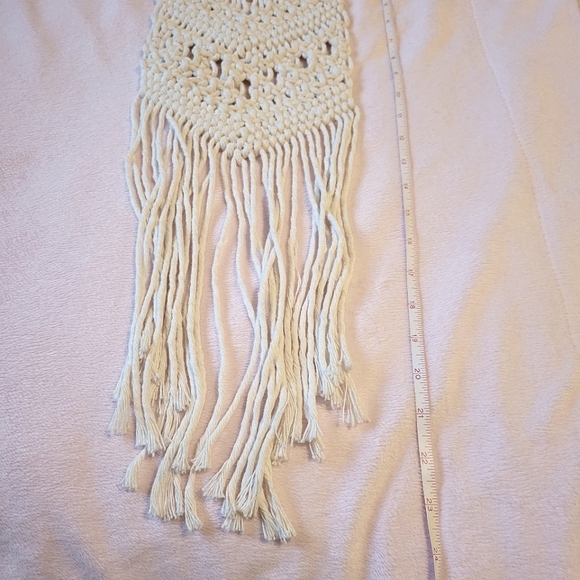 Macrame wall hanging white chevron hand-made small cotton rope tapestry decor - Picture 4 of 5
